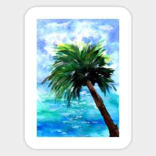 Blue Ocean and Green Palm Tree Sticker